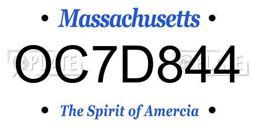 OC7D844 Massachusetts License Plate