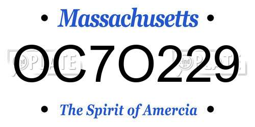 OC7O229 Massachusetts License Plate