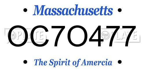 OC7O477 Massachusetts License Plate