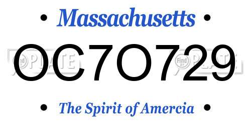 OC7O729 Massachusetts License Plate