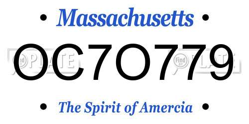 OC7O779 Massachusetts License Plate