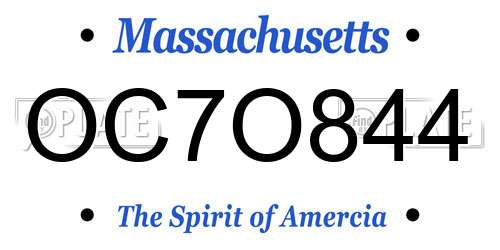 OC7O844 Massachusetts License Plate