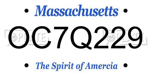 OC7Q229 Massachusetts License Plate