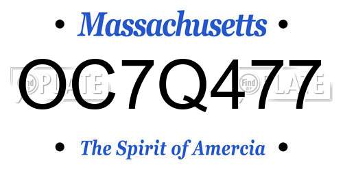 OC7Q477 Massachusetts License Plate