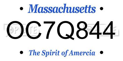 OC7Q844 Massachusetts License Plate