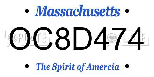 OC8D474 Massachusetts License Plate