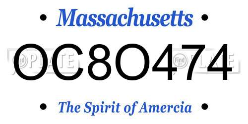 OC8O474 Massachusetts License Plate