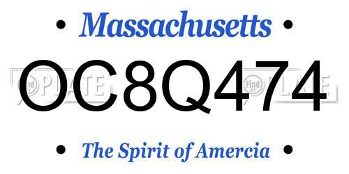 OC8Q474 Massachusetts License Plate