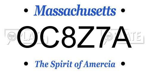 OC8Z7A Massachusetts License Plate