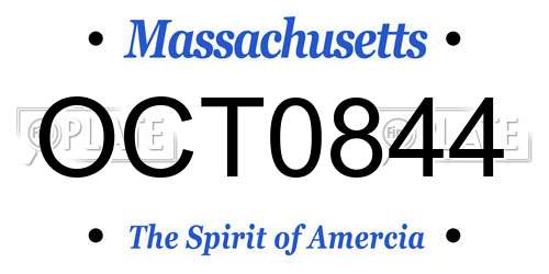 OCT0844 Massachusetts License Plate