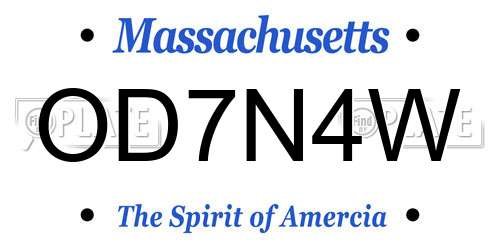 OD7N4W Massachusetts License Plate