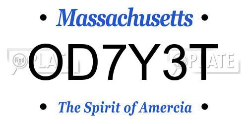 OD7Y3T Massachusetts License Plate