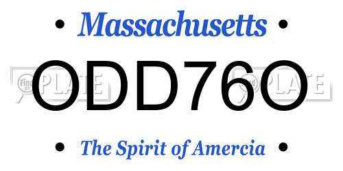 ODD76O Massachusetts License Plate