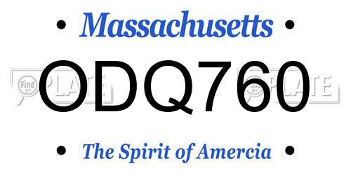 ODQ760 Massachusetts License Plate