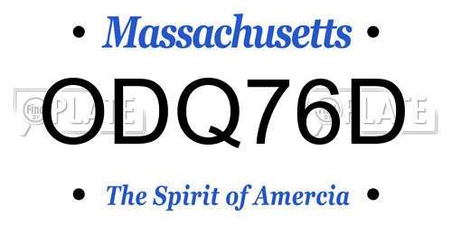 ODQ76D Massachusetts License Plate