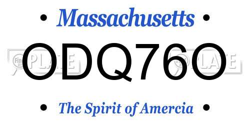 ODQ76O Massachusetts License Plate