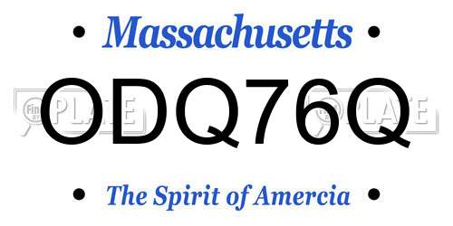 ODQ76Q Massachusetts License Plate