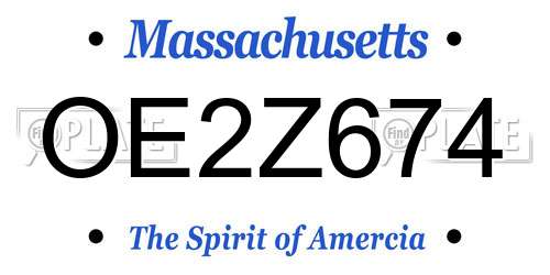 OE2Z674 Massachusetts License Plate