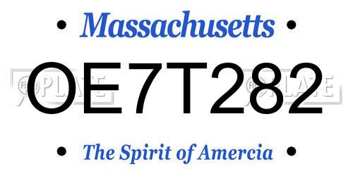 OE7T282 Massachusetts License Plate