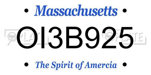 OI3B925 Massachusetts License Plate