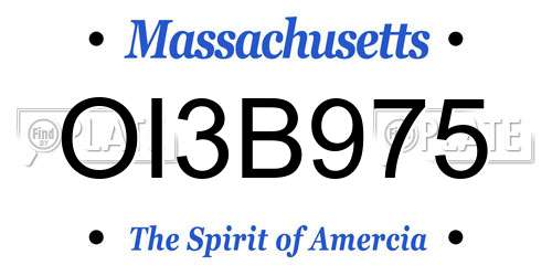 OI3B975 Massachusetts License Plate