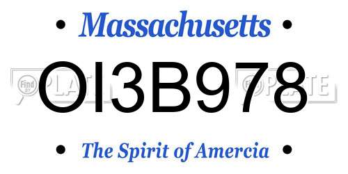 OI3B978 Massachusetts License Plate