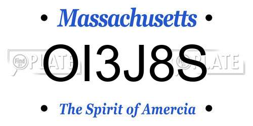 OI3J8S Massachusetts License Plate