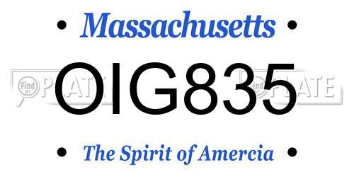 OIG835 Massachusetts License Plate