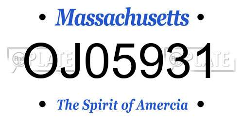 OJ05931 Massachusetts License Plate