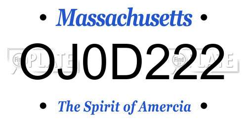 OJ0D222 Massachusetts License Plate