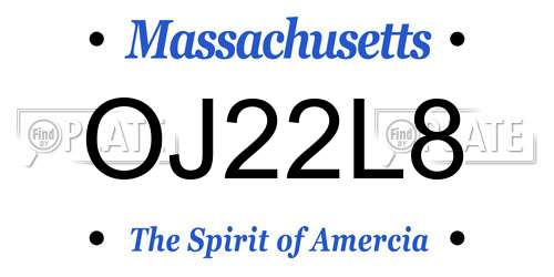 OJ22L8 Massachusetts License Plate