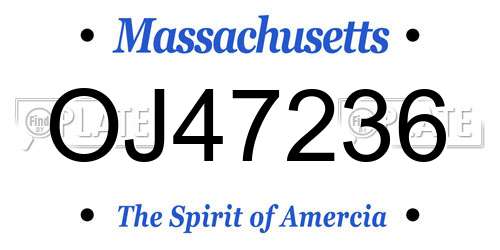 OJ47236 Massachusetts License Plate