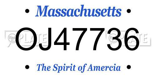 OJ47736 Massachusetts License Plate