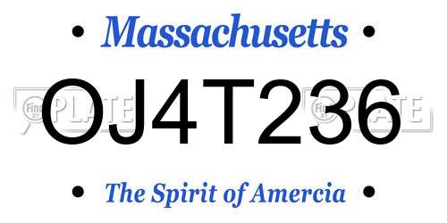 OJ4T236 Massachusetts License Plate
