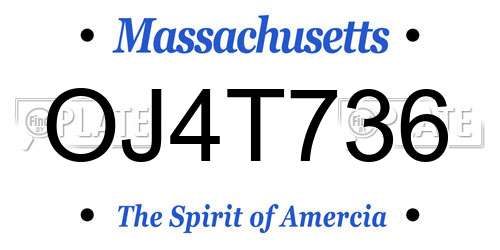 OJ4T736 Massachusetts License Plate