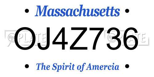 OJ4Z736 Massachusetts License Plate