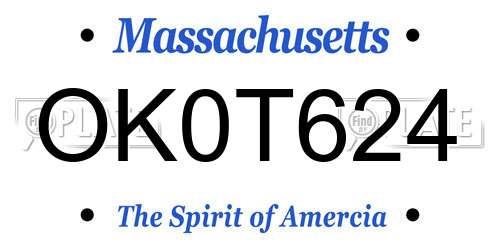 OK0T624 Massachusetts License Plate