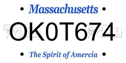 OK0T674 Massachusetts License Plate