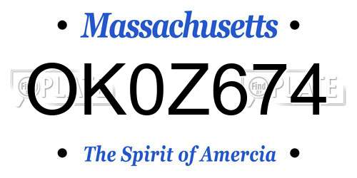 OK0Z674 Massachusetts License Plate