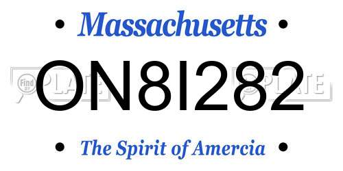ON8I282 Massachusetts License Plate