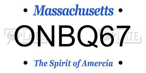 ONBQ67 Massachusetts License Plate