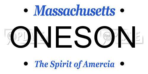 ONESON Massachusetts License Plate