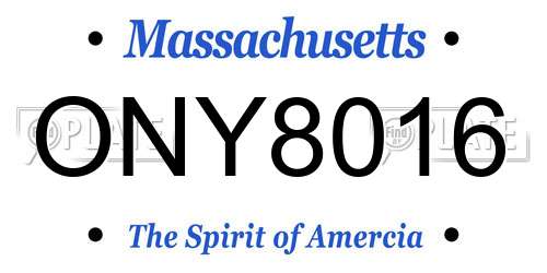 ONY8016 Massachusetts License Plate