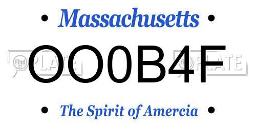 OO0B4F Massachusetts License Plate