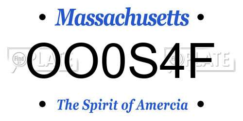 OO0S4F Massachusetts License Plate