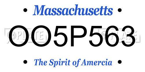 OO5P563 Massachusetts License Plate