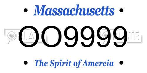 OO9999 Massachusetts License Plate