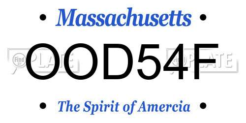 OOD54F Massachusetts License Plate