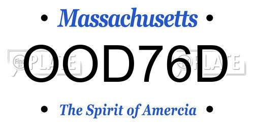OOD76D Massachusetts License Plate