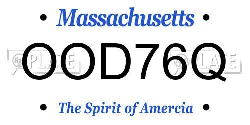 OOD76Q Massachusetts License Plate